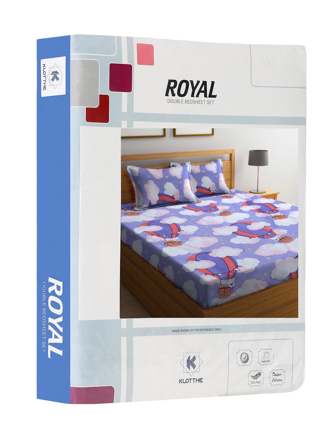 KLOTTHE Book Fold Blue Graphic Cotton 300 TC King Fine Bedsheet with 2 Pillow Covers-98 x 89 inches