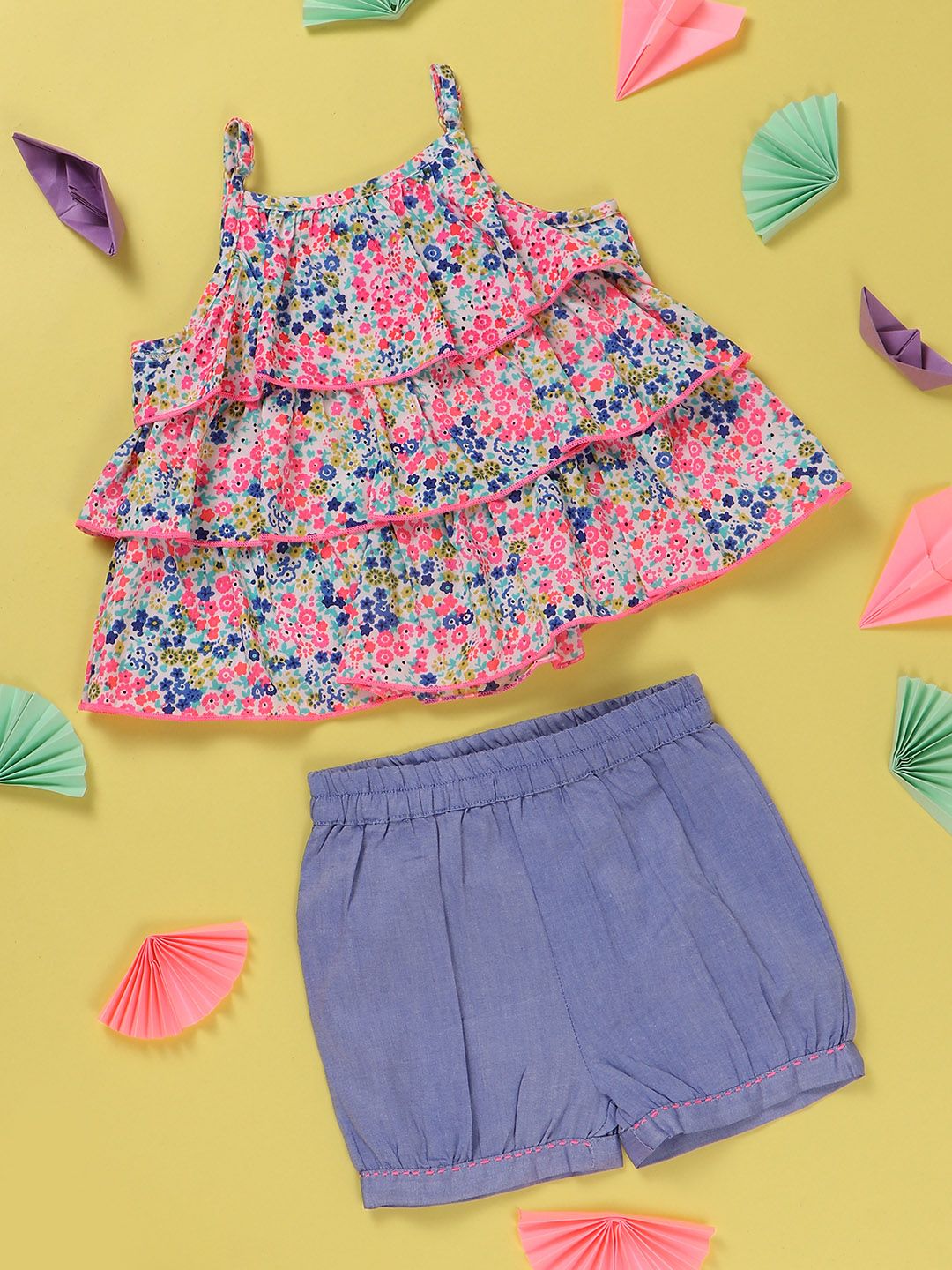 Nauti Nati Girls White & Blue Printed Co-Ords Set
