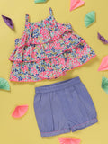 Nauti Nati Girls White & Blue Printed Co-Ords Set