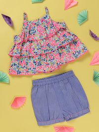 Nauti Nati Girls White & Blue Printed Co-Ords Set