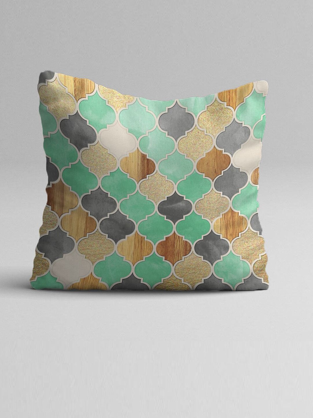 STITCHNEST Green & Yellow Set of 5 Geometric Printed 16" X 16" Square Cushion Covers