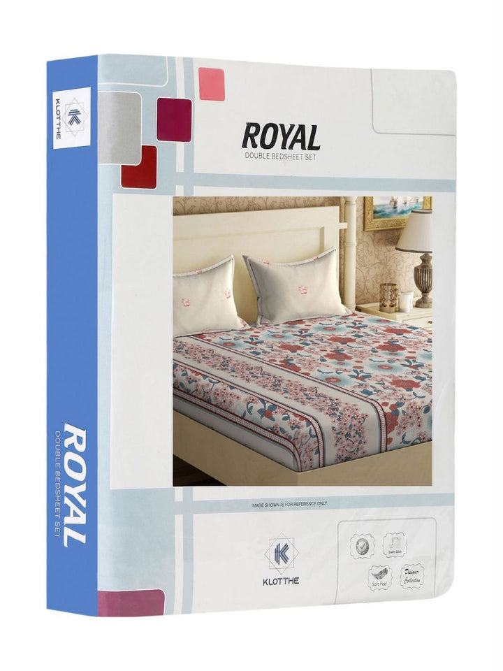 KLOTTHE White & Brown Floral Printed 300 TC King Double Bedsheet With 2 Pillow Covers