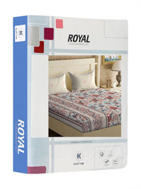KLOTTHE White & Brown Floral Printed 300 TC King Double Bedsheet With 2 Pillow Covers