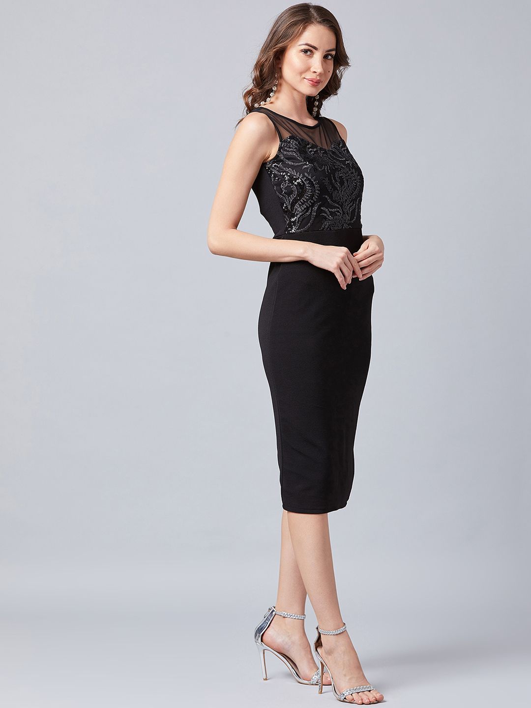 Athena Black Embellished Sheath Dress