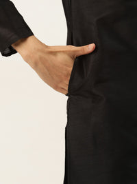 SOJANYA Men Black & Grey Jacquard Woven Design Kurta with Churidar & Nehru Jacket