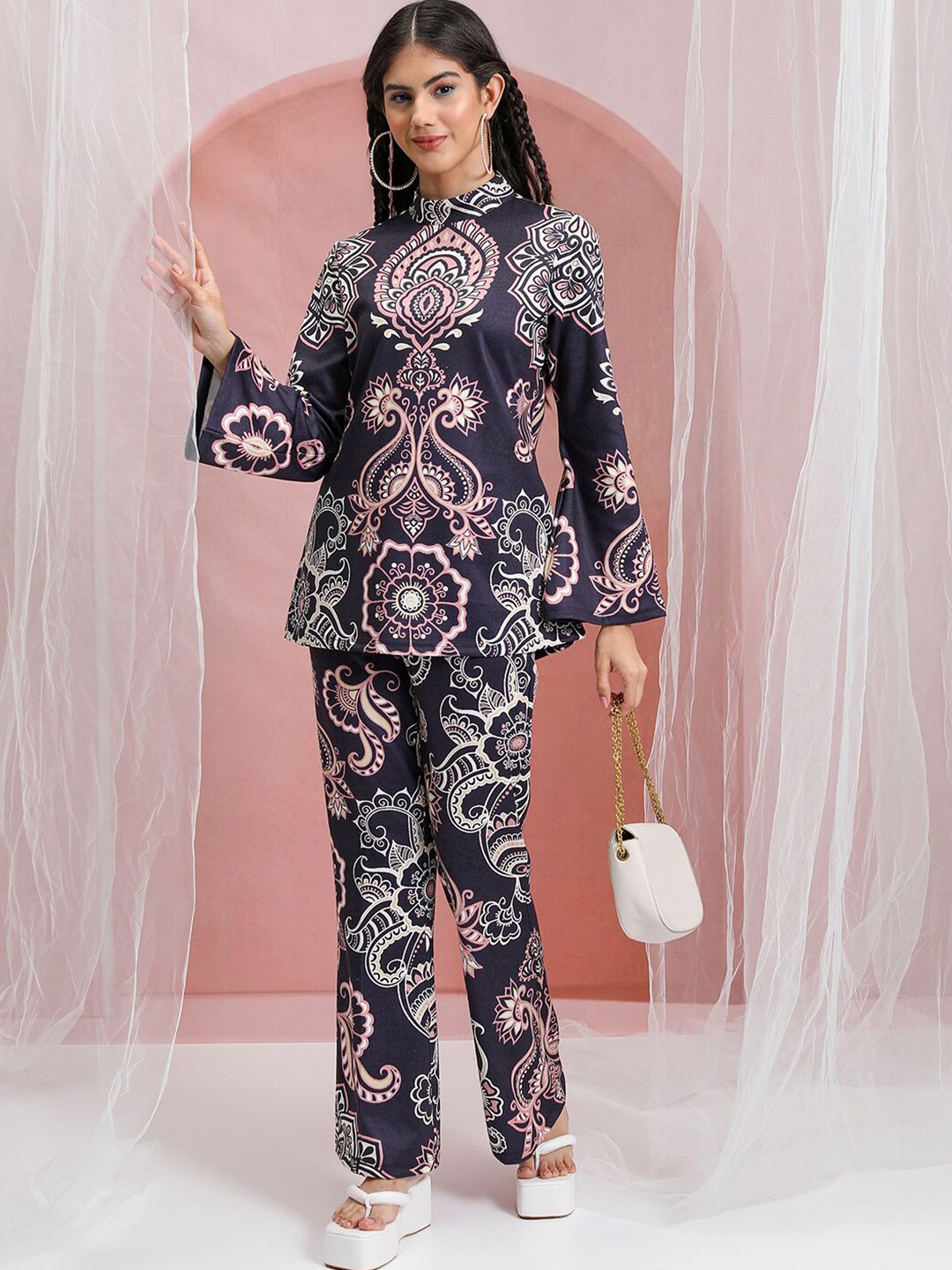 Vishudh Women Ethnic Motifs Printed Tunic With Flared Pants Co-Ords