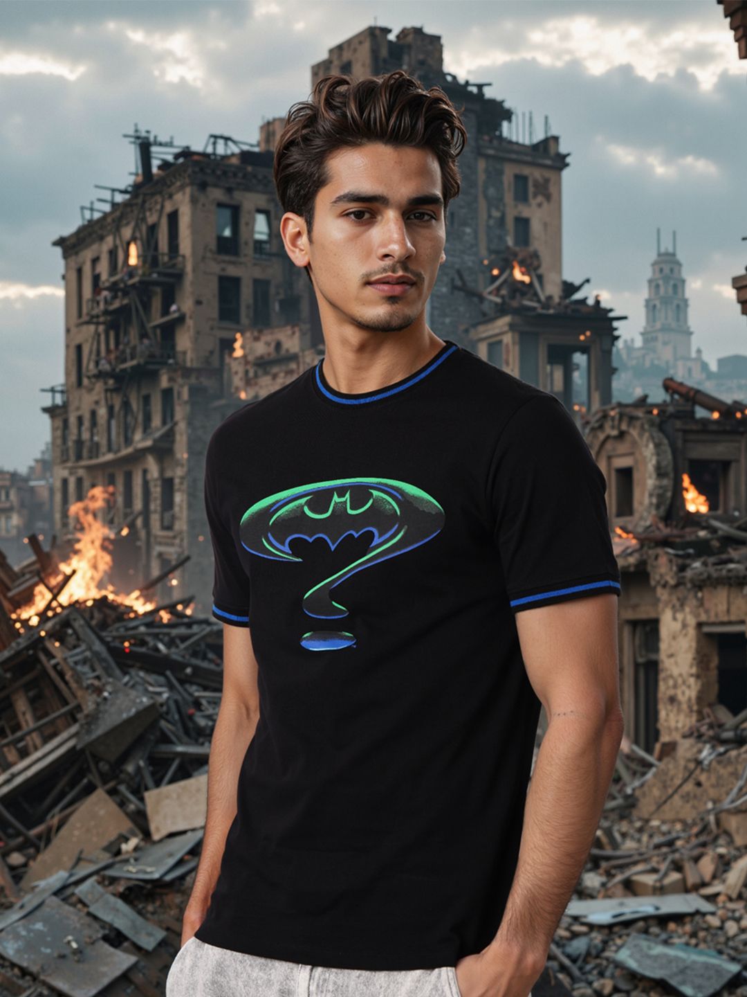 The Indian Garage Co Men Batman Graphic Printed Round Neck Pure Cotton Slim Fit T-shirt