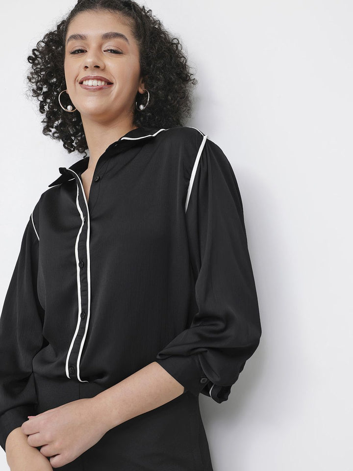 DressBerry Monochrome Geo-Matrix High-Low Hem Longline Shirt
