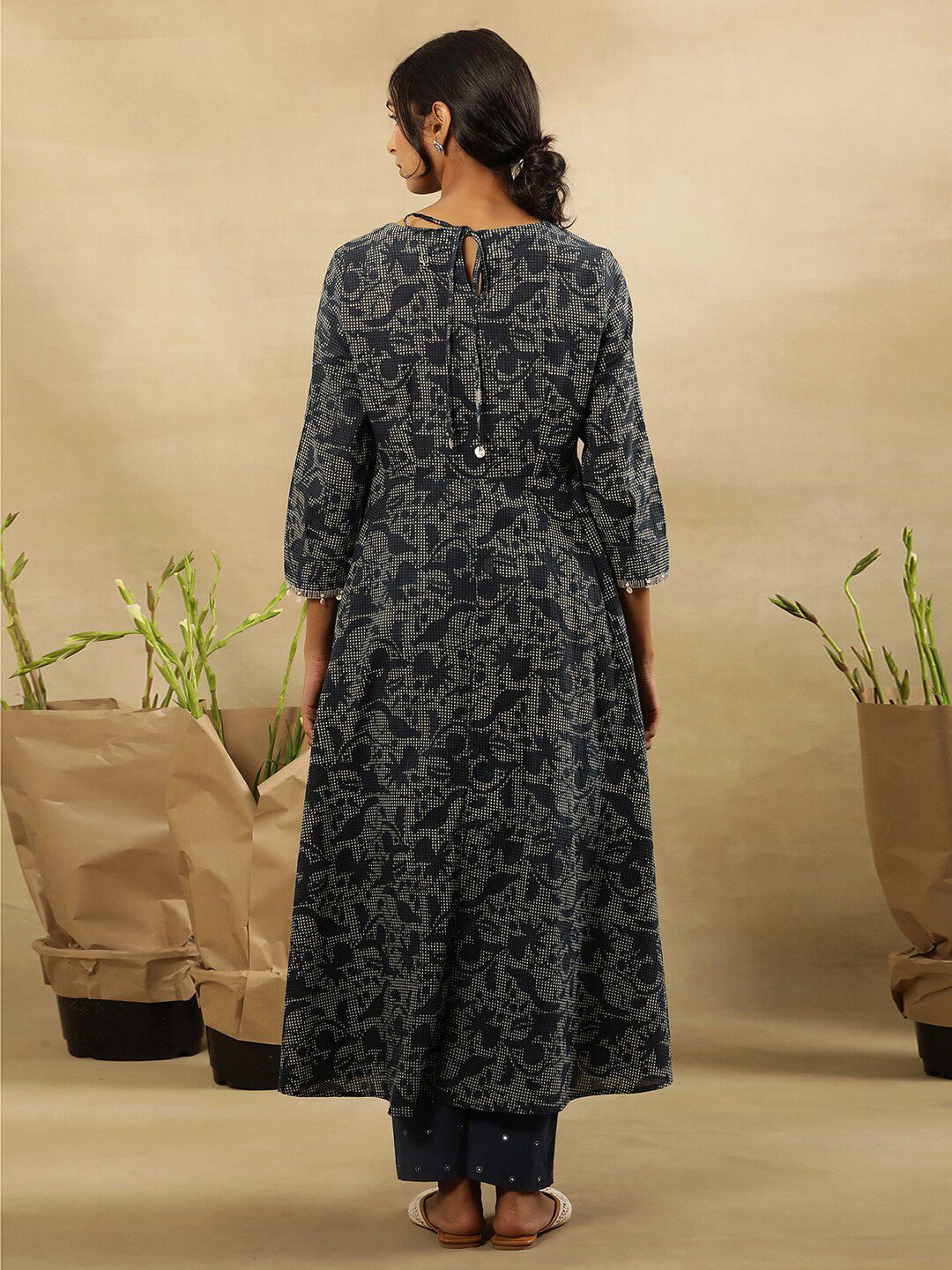 W Floral Printed A-Line Midi Cotton Dress