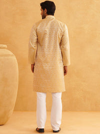 SOJANYA Floral Woven Design Mandarin Collar Straight Kurta With Churidar