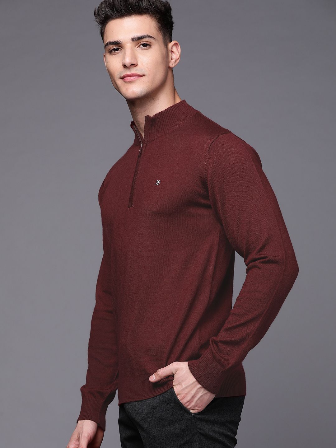 Raymond Men Maroon Solid Pullover Sweater