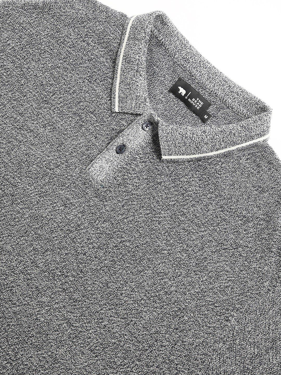 THE BEAR HOUSE Self Design Polo Collar Pure Cotton T-shirt