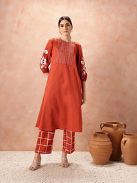 all about you Yoke Design Regular Thread Work Pure Cotton Kurta & Trousers
