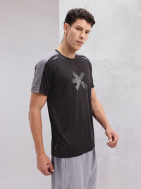HRX by Hrithik Roshan Brand Logo Printed Rapid-Dry Training T-shirt with Panelling Detail