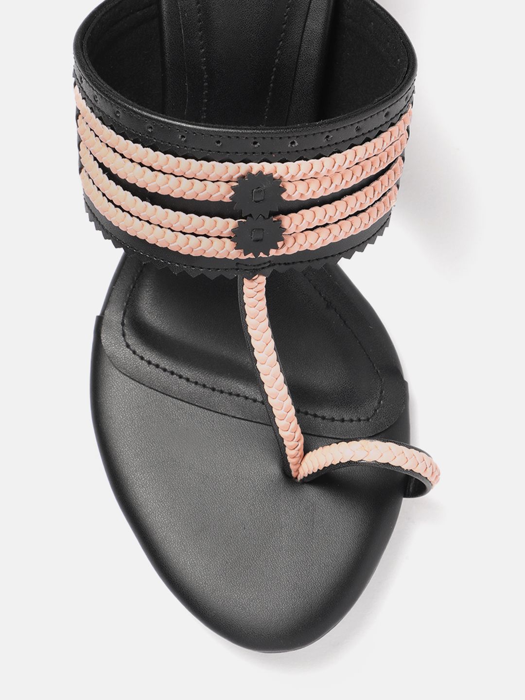 House of Pataudi  Open Toe Woven Design Block Heels