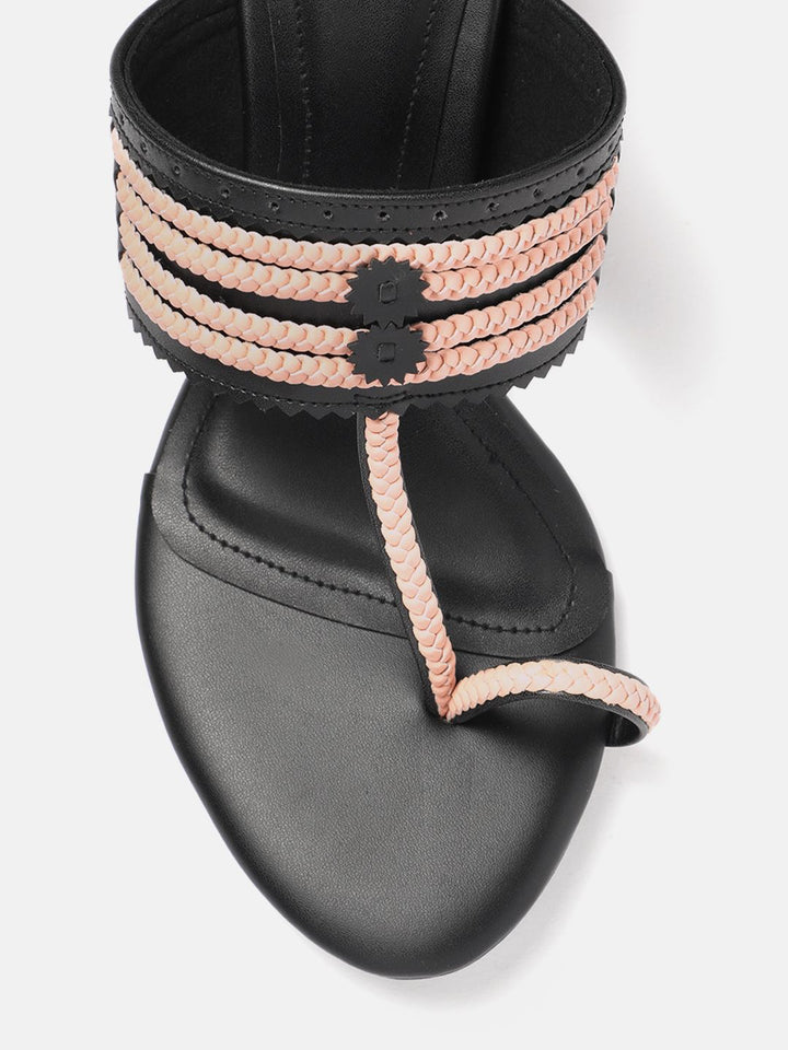 House of Pataudi  Open Toe Woven Design Block Heels