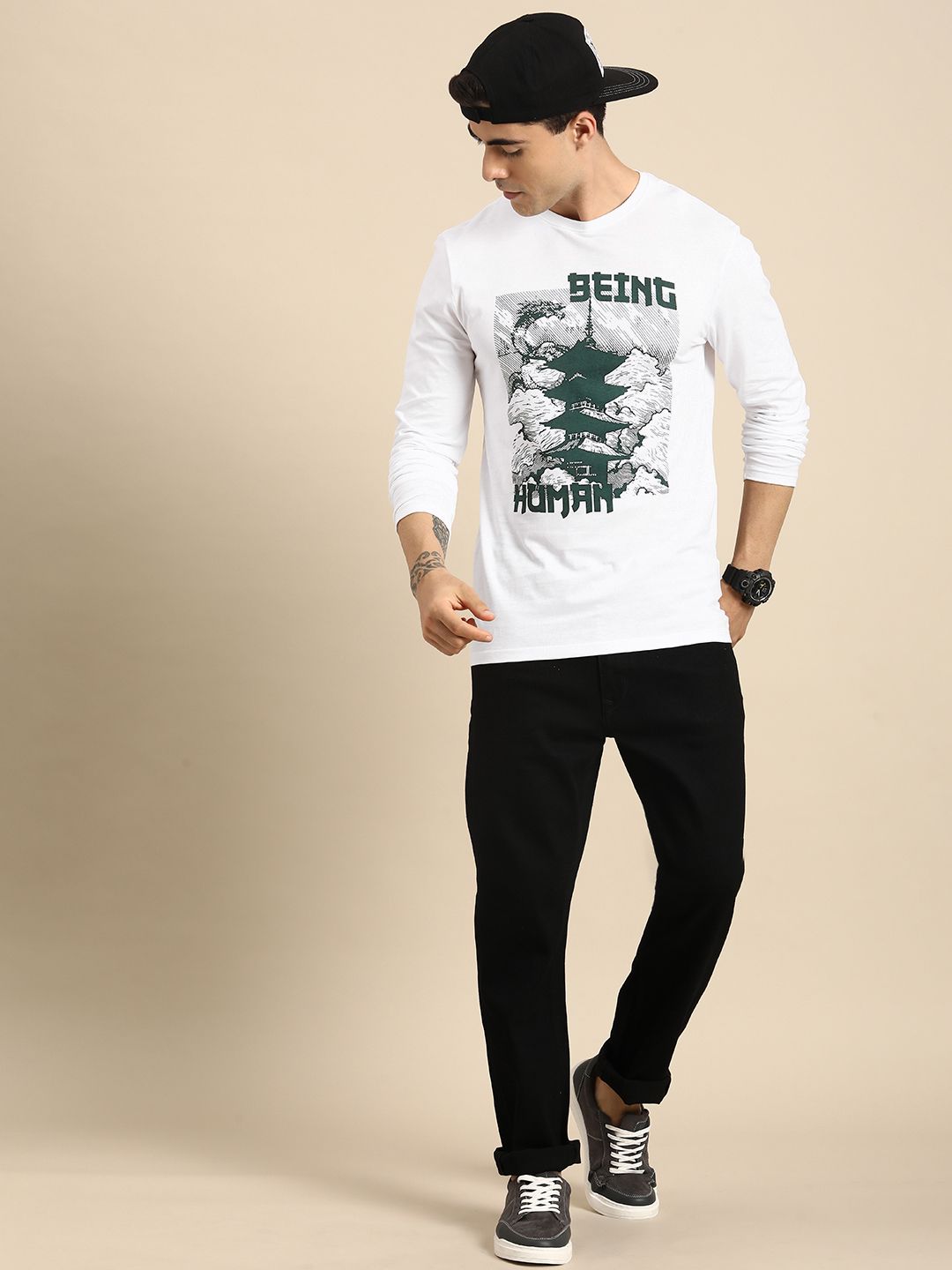 Menjadi Logo Jenama Lelaki Manusia Dicetak T-Shirt Kapas Murni
