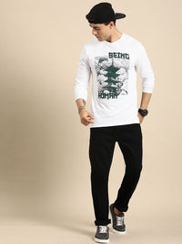 Menjadi Logo Jenama Lelaki Manusia Dicetak T-Shirt Kapas Murni