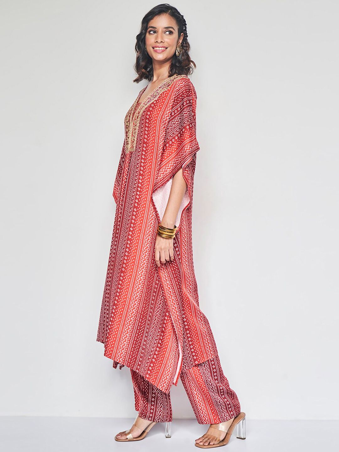 Global Desi Women Ethnic Motifs Printed Regular Thread Work Kurta with Palazzos