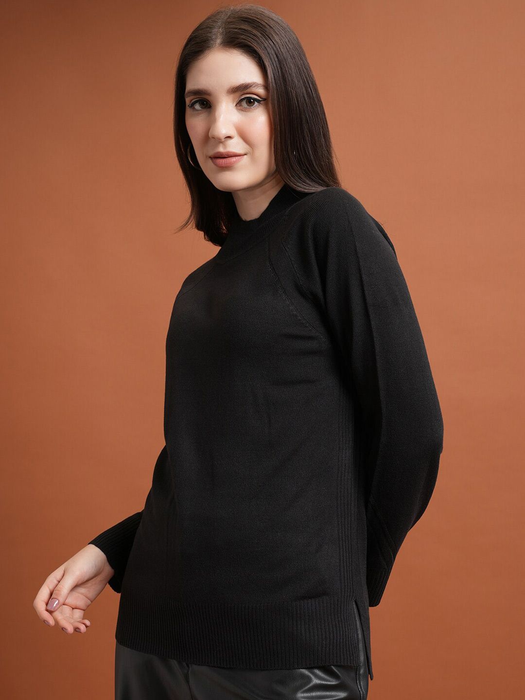Tokyo Talkies Black Mock Collar Acrylic Pullover