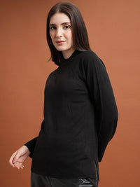 Tokyo Talkies Black Mock Collar Acrylic Pullover