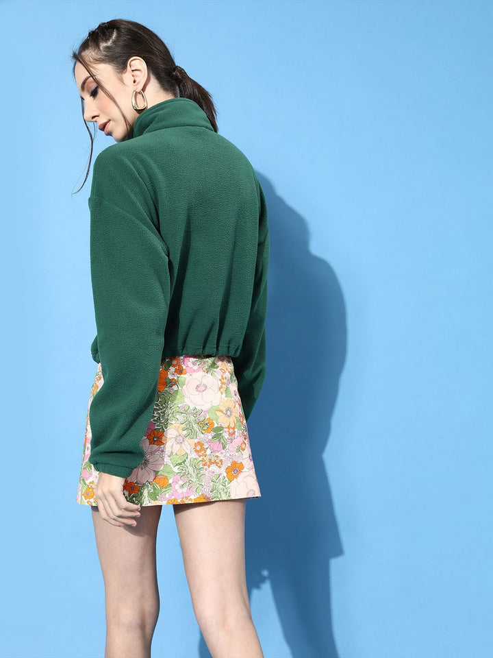 STREET 9 Women Green Solid Fleece Sweatshirt