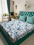 Myntra Elegant Homes White & Blue Printed 300 TC Fitted King Bedsheet Set 2.5m x 2.25m