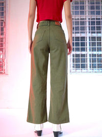 SASSAFRAS Women Olive Green Wide Leg High-Rise Jeans