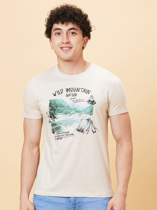 Being Human Graphic Printed Cotton Round Neck Raw Edge Slim Fit Casual T-shirt