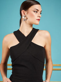 SASSAFRAS Black Halter Neck Basic Jumpsuit