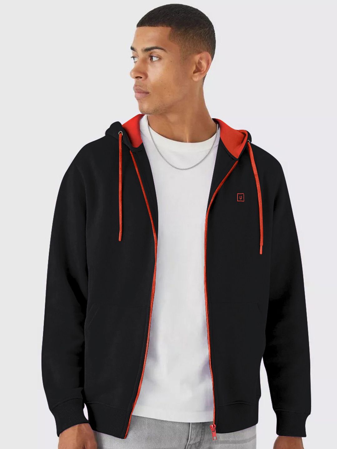 Urbano Fashion Men Solid Hooded Front-Open Sweatshirt