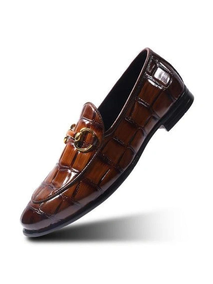 MONKSTORY Burnish Tan Horsebit Smart Croc-Effect Slip-Ons