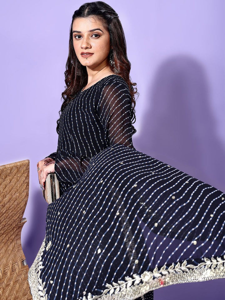 KALINI Leheriya Printed Round Neck Tiered Anarkali Kurta with Pyjamas & Dupatta