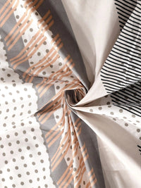 Myntra Elegant Homes White & Brown Geometric 300 TC Single Bedsheet with 1 Pillow Covers