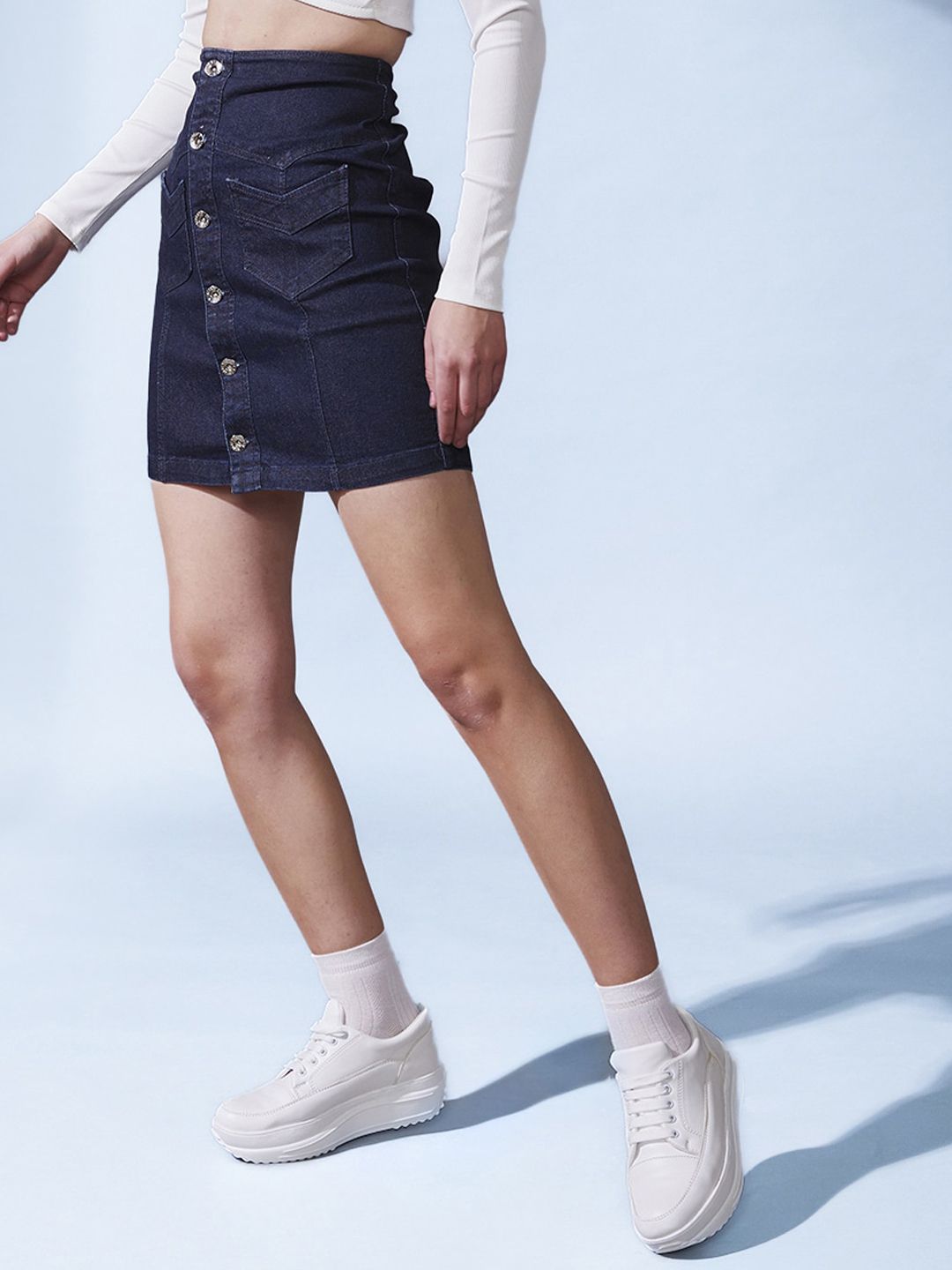 STREET 9 Denim Straight Mini Skirt