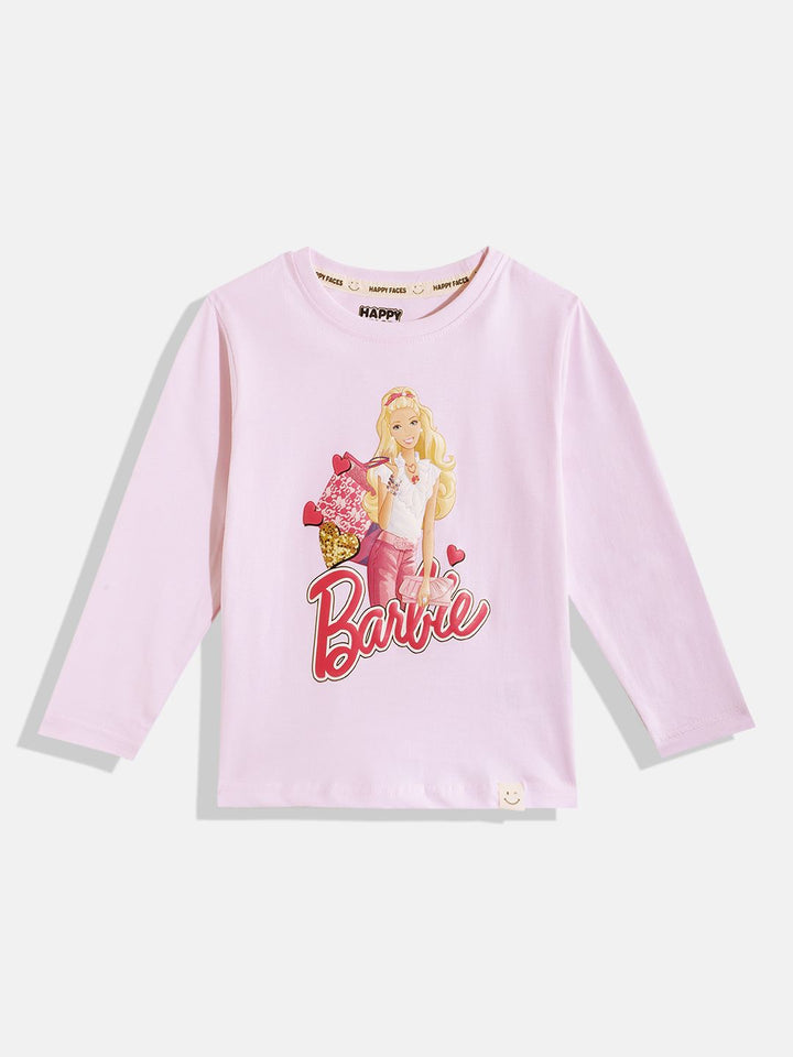 Happy Faces Girls Barbie Printed Pure Cotton T-shirt