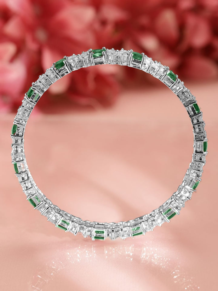 Rubans Set of 2 Rhodium-Plated Emerald Green & Cubic Zirconia Studded Bangles