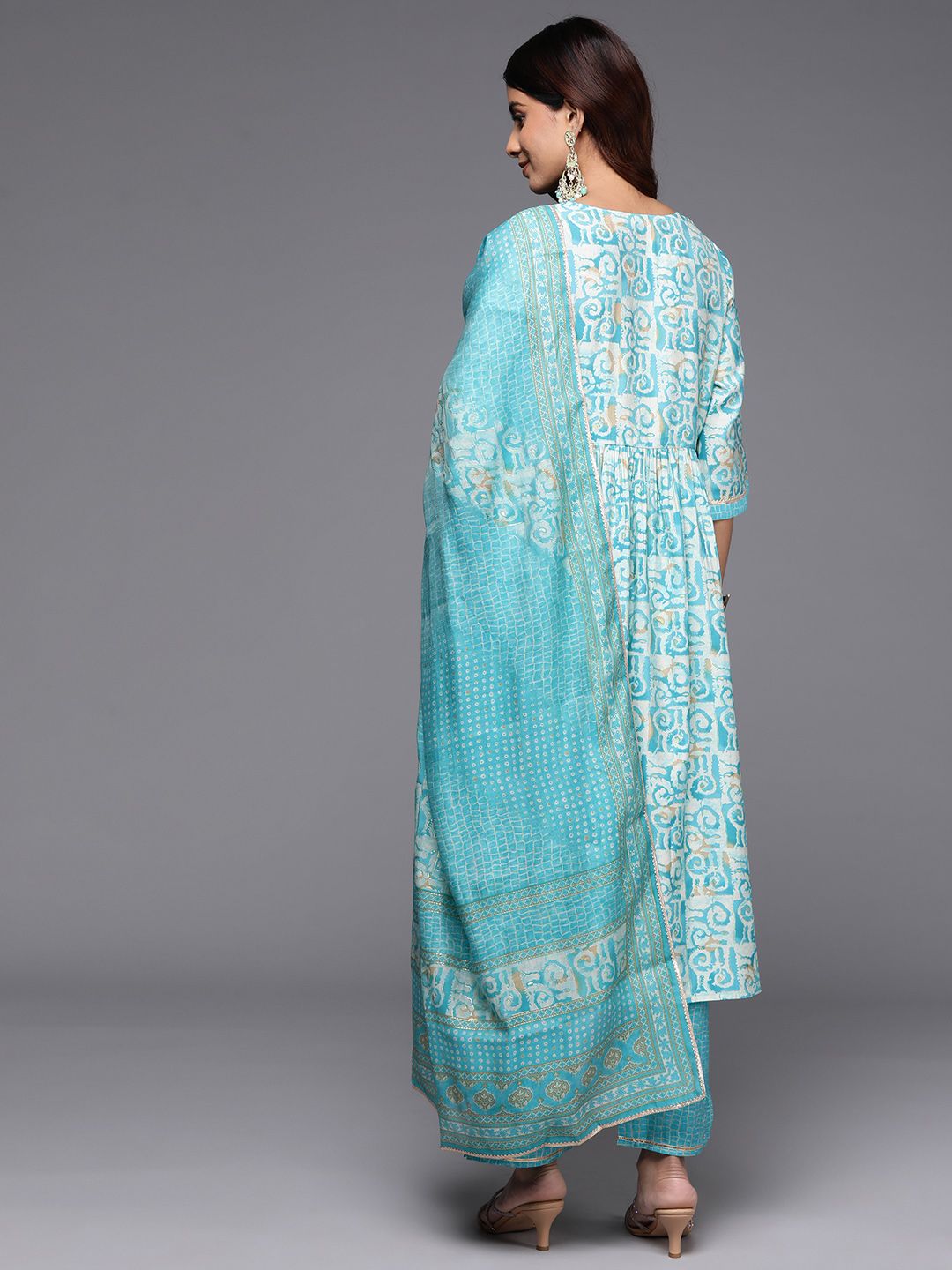 Libas Women Printed Pleated Gotta Patti Kurta with Palazzos & With Dupatta