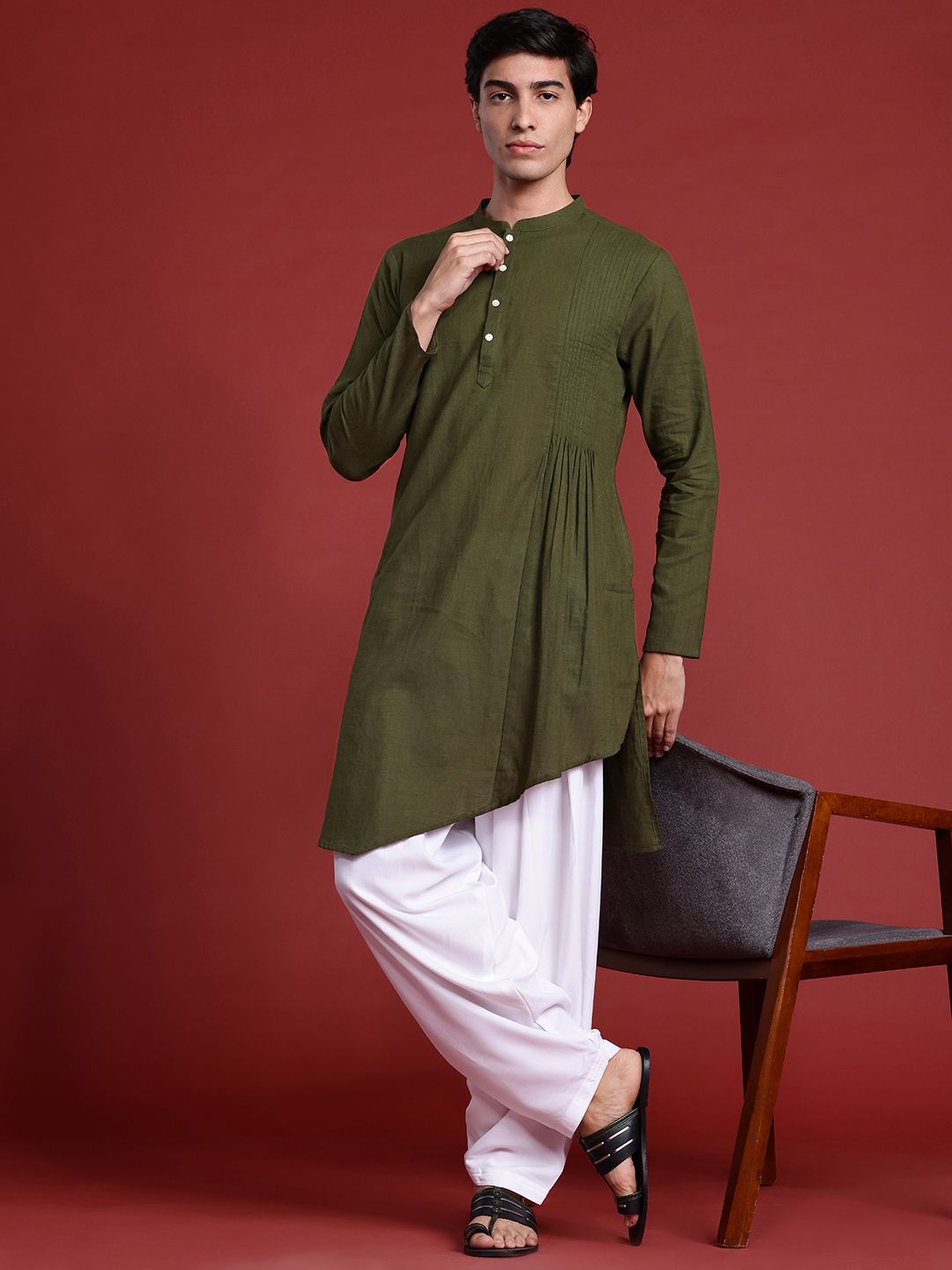 Anouk Tyohaar Collection Pure Cotton Pleated Asymmetric Kurta