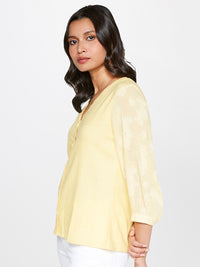 AND V-Neck Puff Sleeves Shirt Style Top