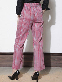 RAREISM Women Striped Slim Fit High-Rise Cotton Trousers