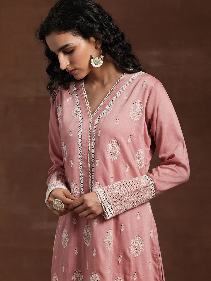 Libas Floral Embroidered V-Neck Long Sleeves Thread Work Kurta Set