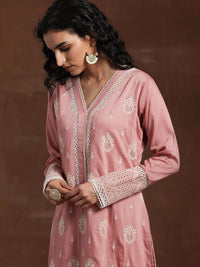 Libas Floral Embroidered V-Neck Long Sleeves Thread Work Kurta Set