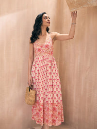 Pink Paprika by SASSAFRAS Shoulder Straps Sleeveless Floral Print Fit and Flare Dress