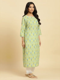 W Floral Printed Cotton Straight Kurta