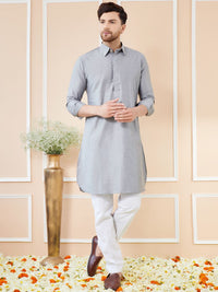 See Designs Shirt Collar Long Sleeves Pure Cotton Pathani Kurta With Pyjamas