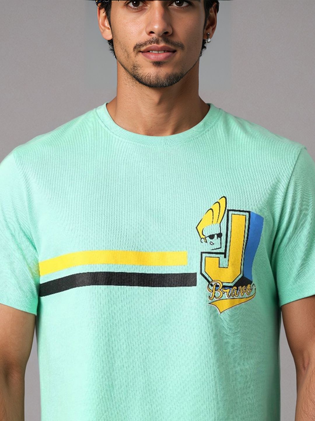 The Indian Garage Co Men Johnny Bravo Striped Round Neck Cotton Slim Fit T-shirt