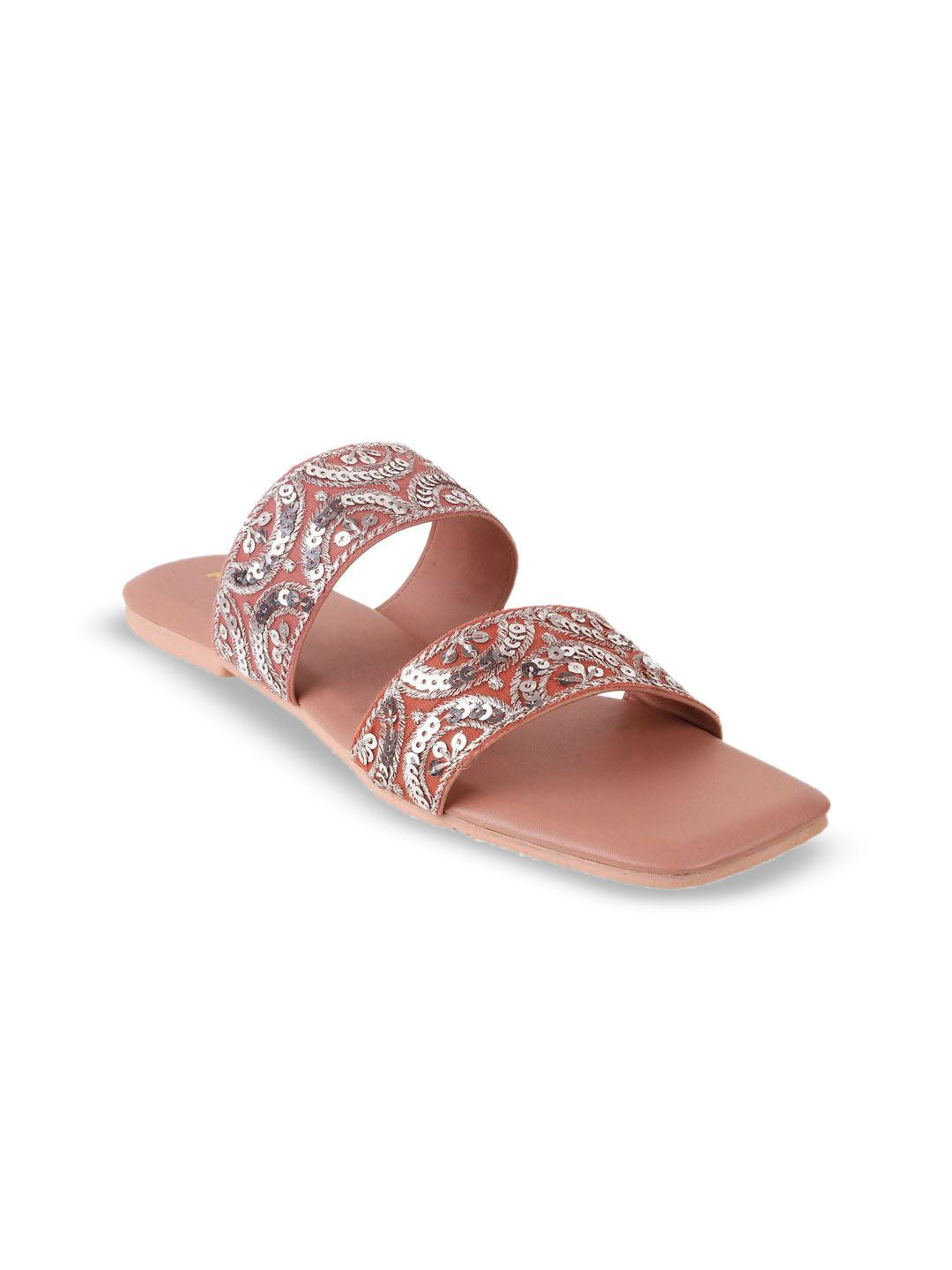 Mochi Women Embellished Open Toe Flats