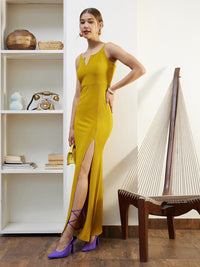 Berrylush Yellow Shoulder Straps Maxi Dress
