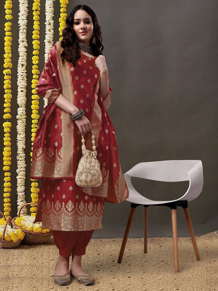 KALINI Ethnic Motifs Woven Design Kurta & Salwar With Dupatta